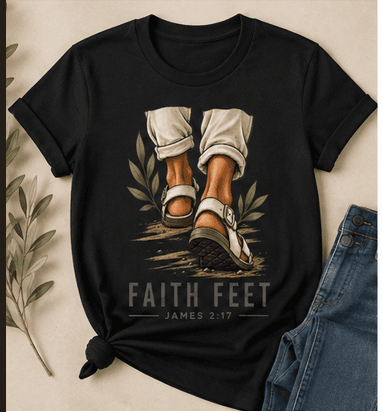 The Signature collection — a black Faith Feet tee, one of our most-requested pieces